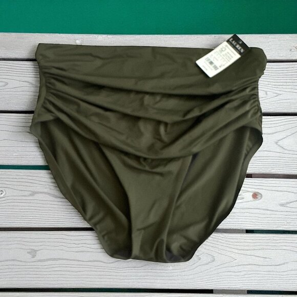 LAUREN RALPH LAUREN Olive Green High Waist Swim Bikini Bottoms Size 18W NEW NWT - Picture 1 of 7